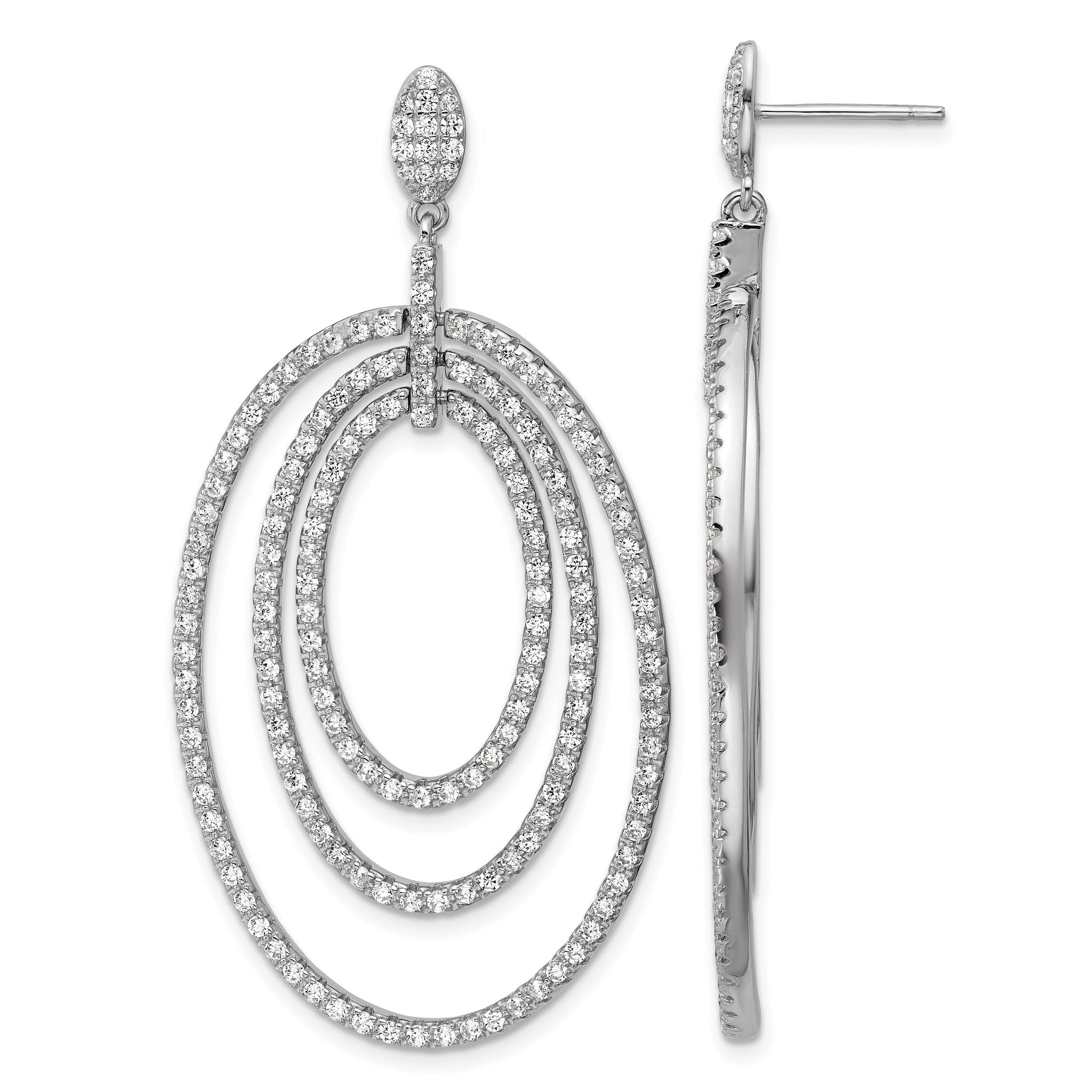 Cheryl M Sterling Silver Rhodium-plated Polished Fancy CZ Ovals Post Dangle Earrings