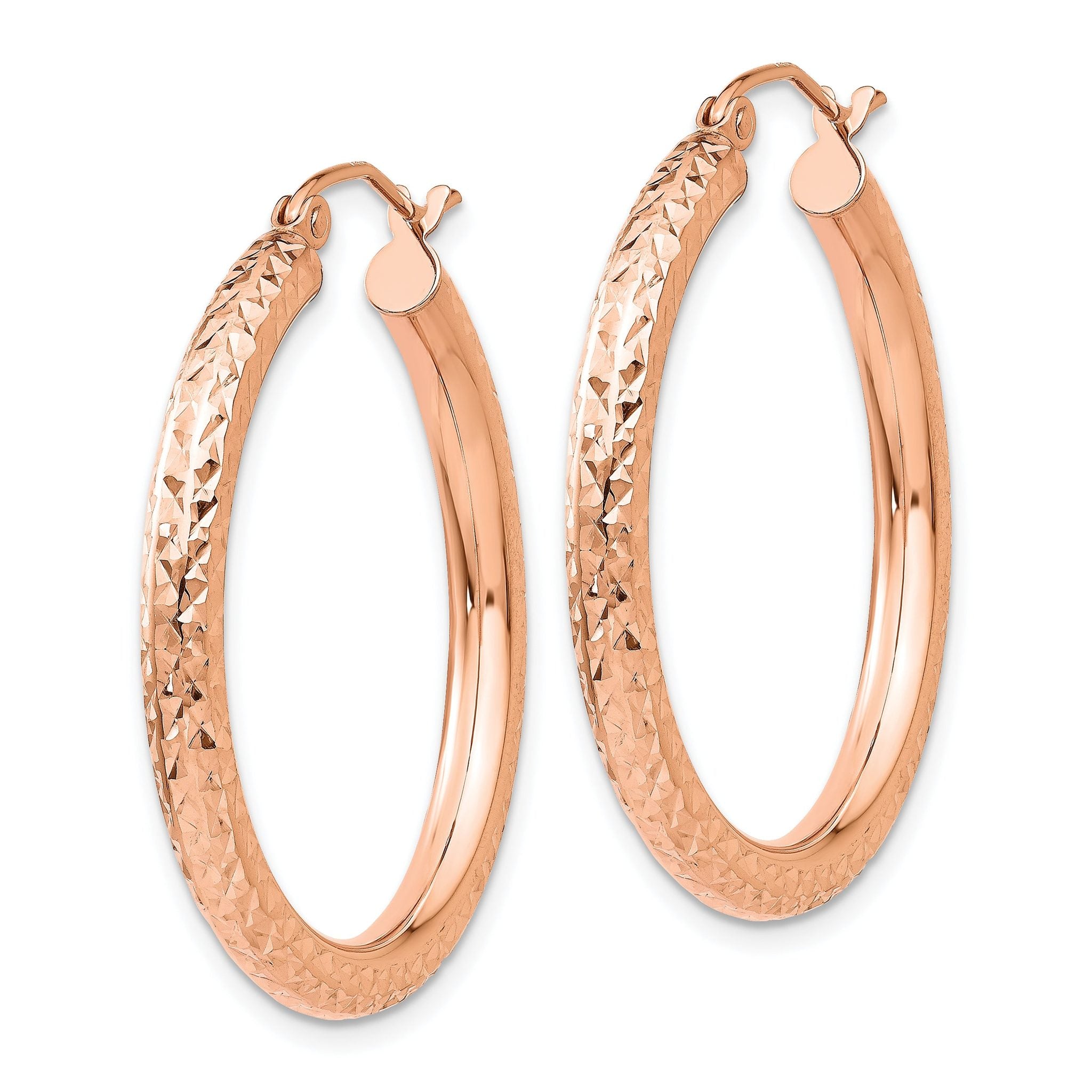 10K Rose Gold Diamond-cut 3mm Round Hoop Earrings Secondary image