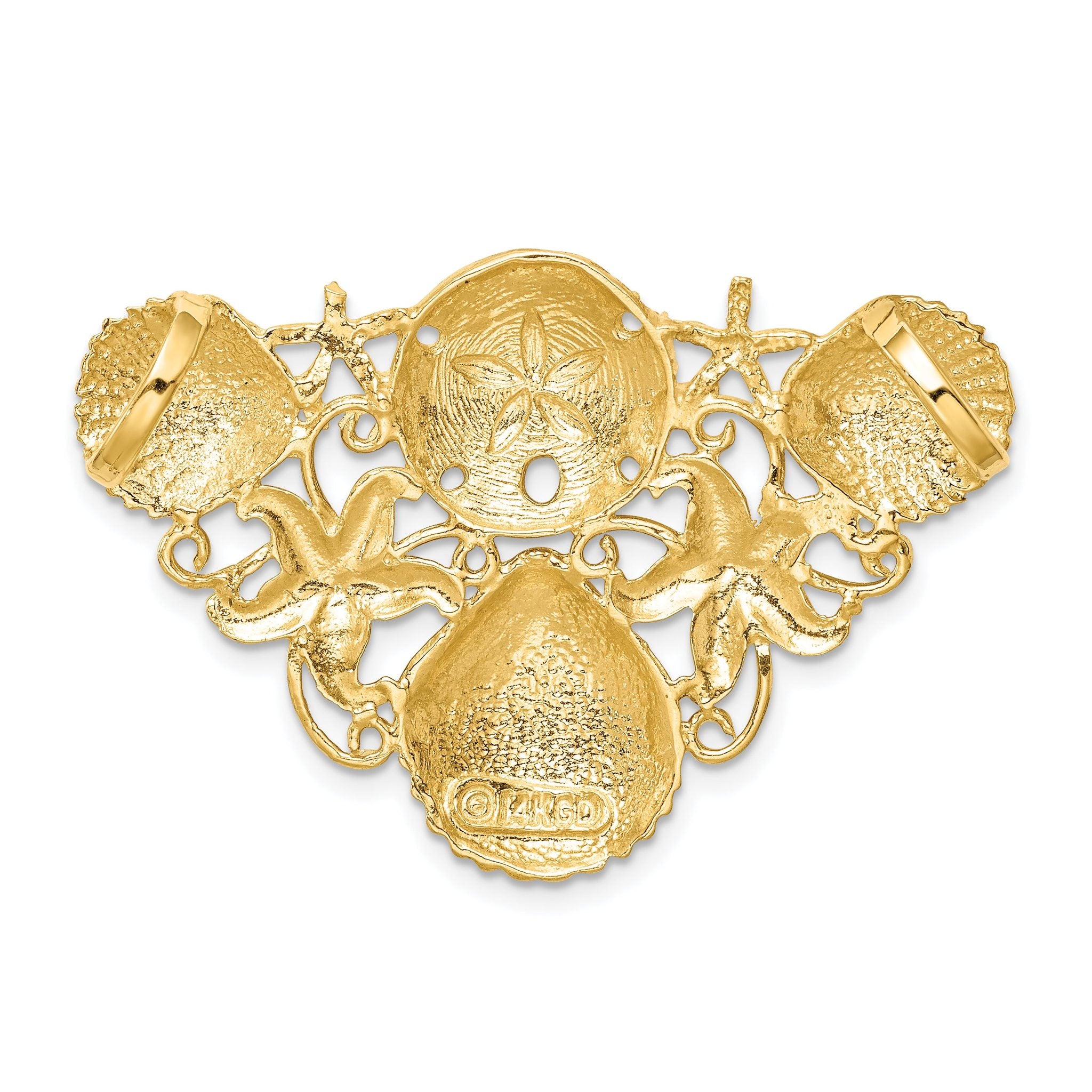 14K Gold Sea Life Diamond-Cut Slide Pendant for Omega Necklaces