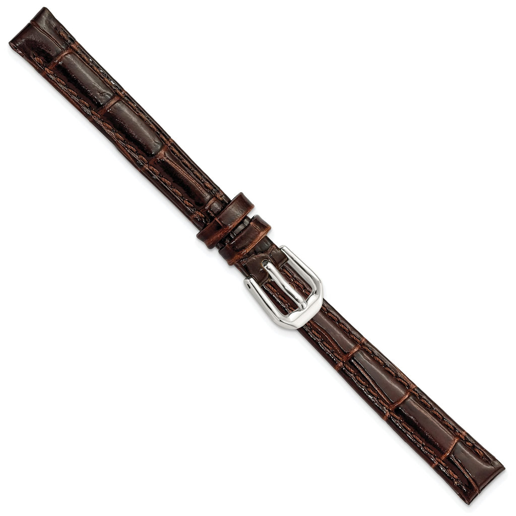 Crocodile Grain Leather Watch Band in Brown, 19mm