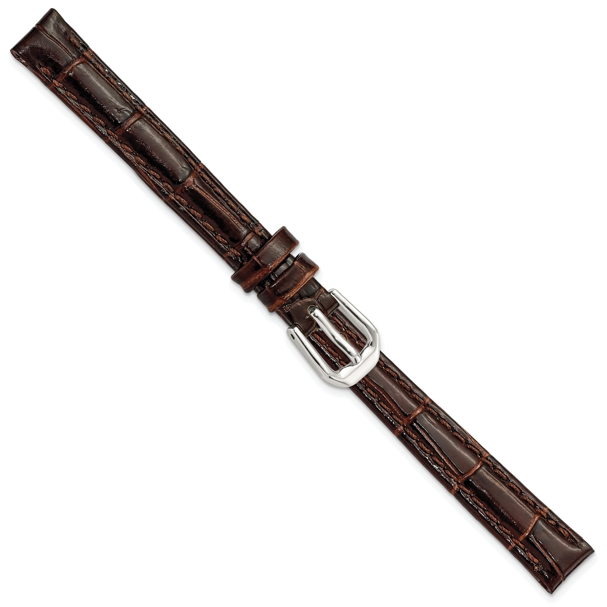 Crocodile Grain Leather Watch Band in Brown, 19mm