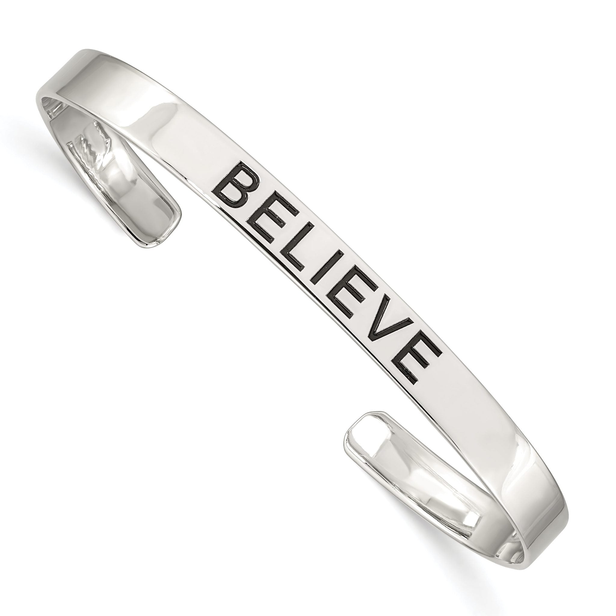 Sophia Jewelers 925 Sterling Silver Believe Engravable Women's Antiqued Cuff Bangle Main image