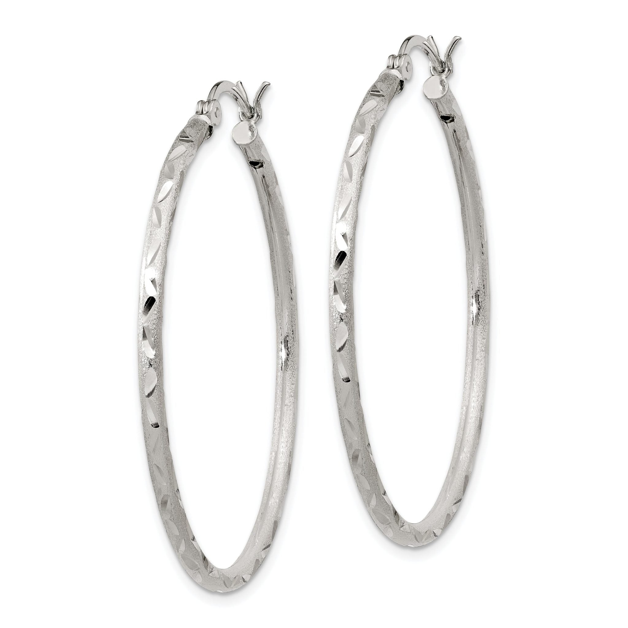 Sterling Silver 925 Diamond-Cut Hoop Earrings with Brushed Finish 43mm Secondary image