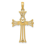14K Gold Claddagh Cross Pendant with Solid Cast Design, 34mm