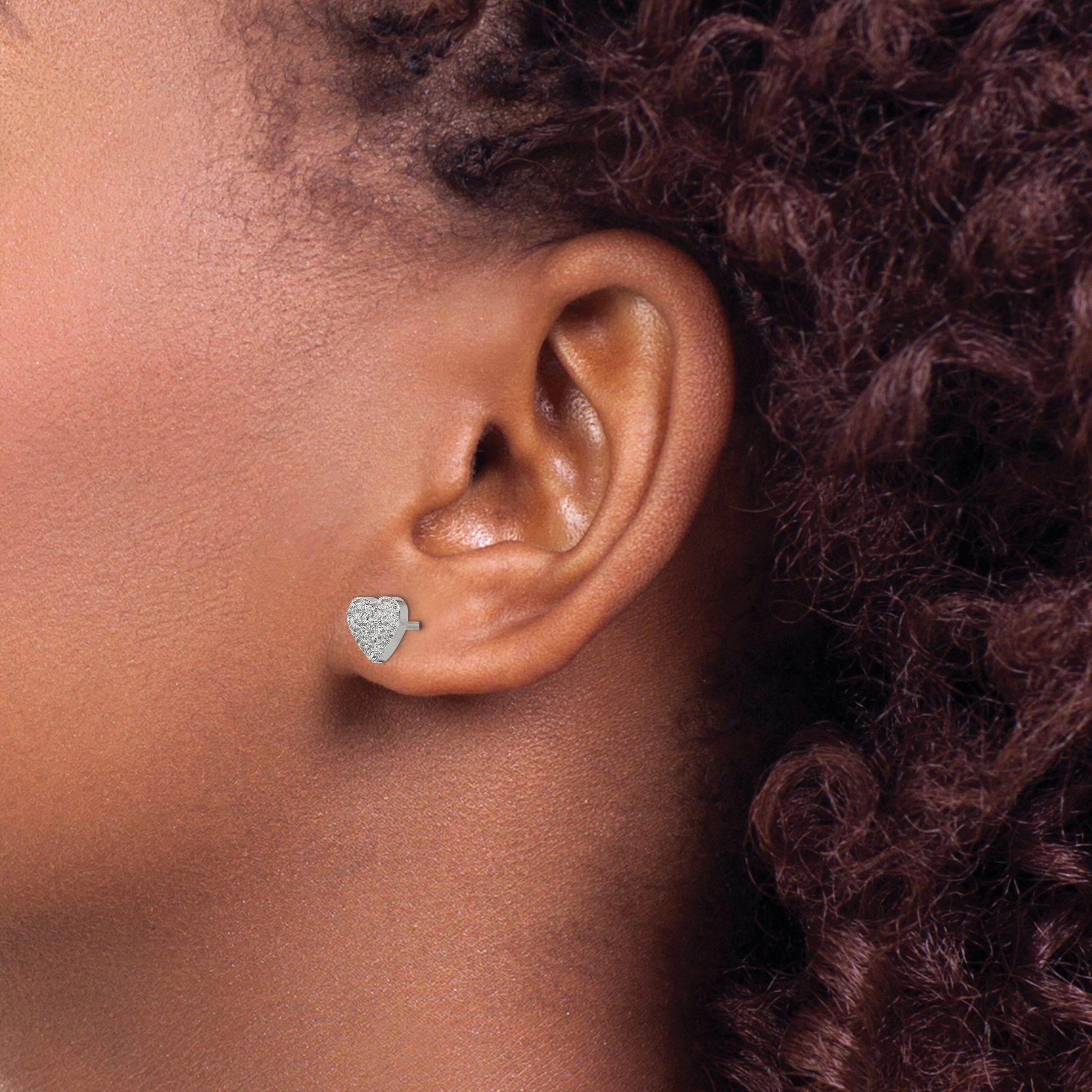 Stainless Steel Polished Heart Cluster Button Earrings
