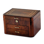 Luxury Giftware by Jere High GloSterling Silver Elm Burl Veneer with Double Braided Accents 2-drawer Locking Wooden Jewelry Box