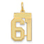14K Gold Satin Number 61 Charm with Brushed Finish  Small and Elegant