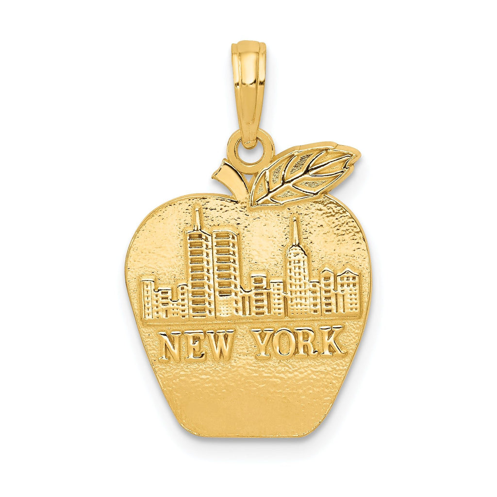 14K Gold New York Skyline Apple Pendant with Polished Finish