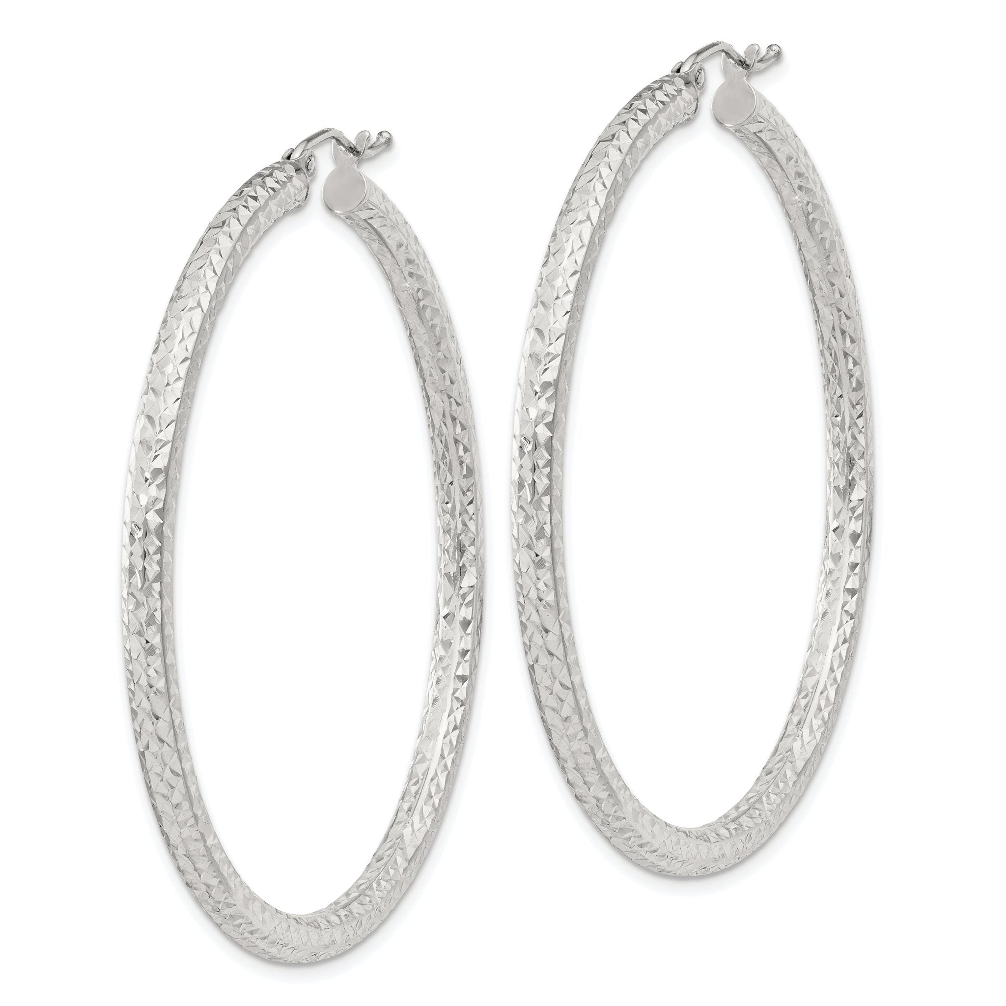 Sterling Silver D/C 3x50mm Hoop Earrings Secondary image