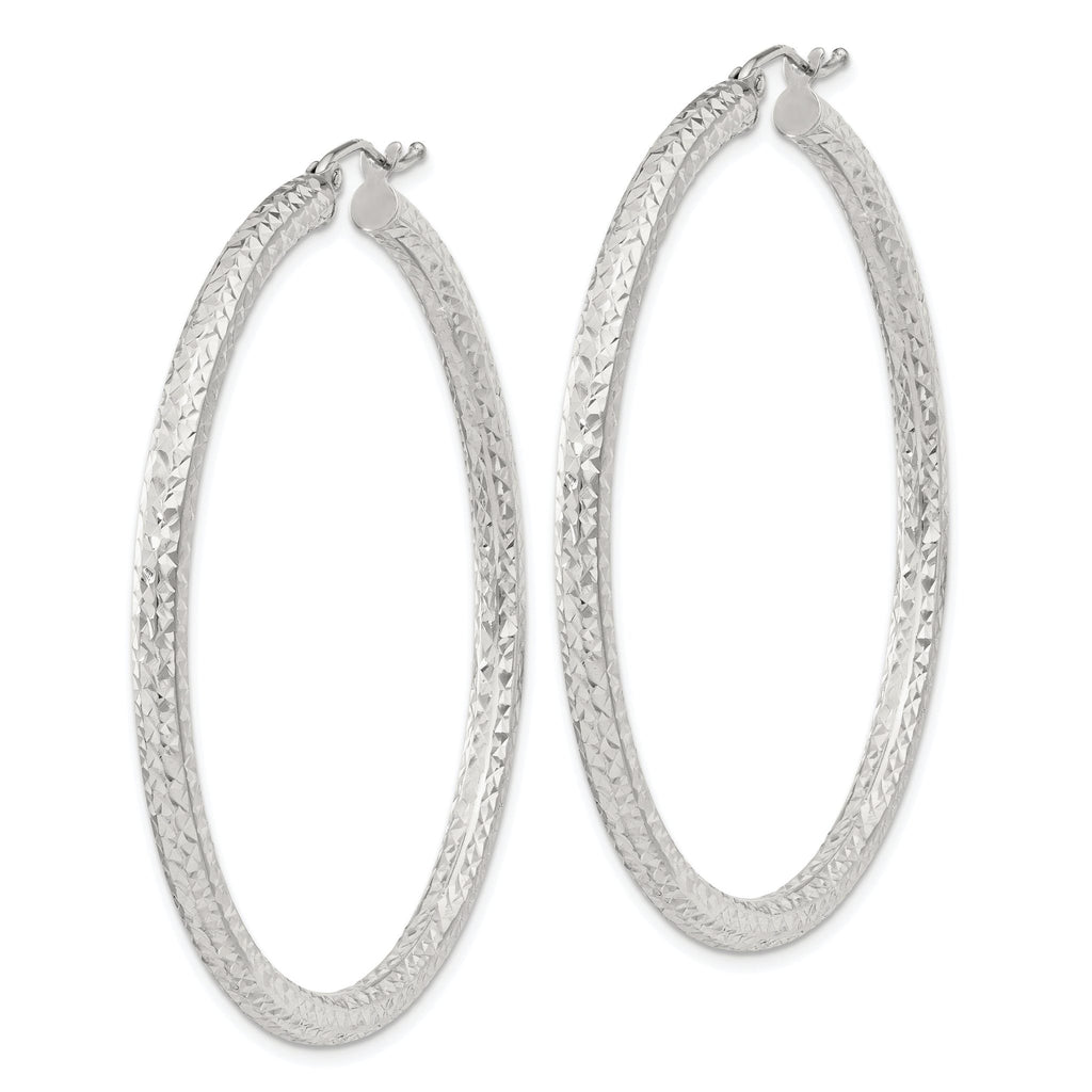 Sterling Silver D/C 3x50mm Hoop Earrings
