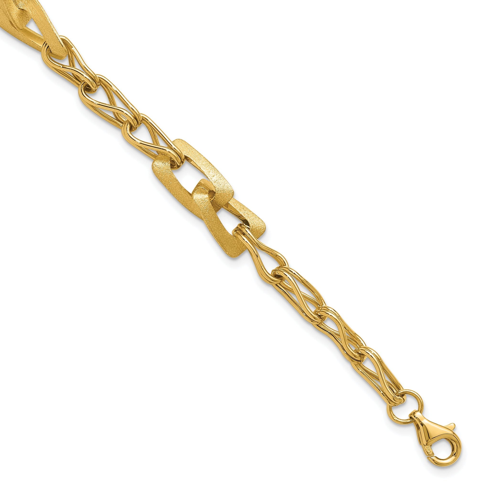 14K Polished and Satin Fancy Link with 1in ext. Bracelet Main image
