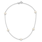 Sterling Silver Rhodium-plated 5-5.5mm White Semi-Round Freshwater Cultured Pearl 5-Station Children's 12 inch Necklace