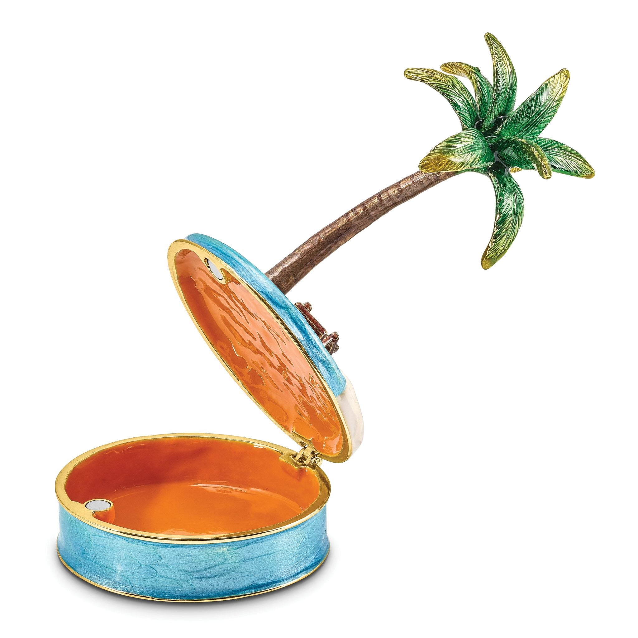 Luxury Giftware Pewter Bejeweled Crystals Gold-tone Enameled RELAX Palm Tree and Chair Trinket Box with Matching 18 Inch Necklace Secondary image