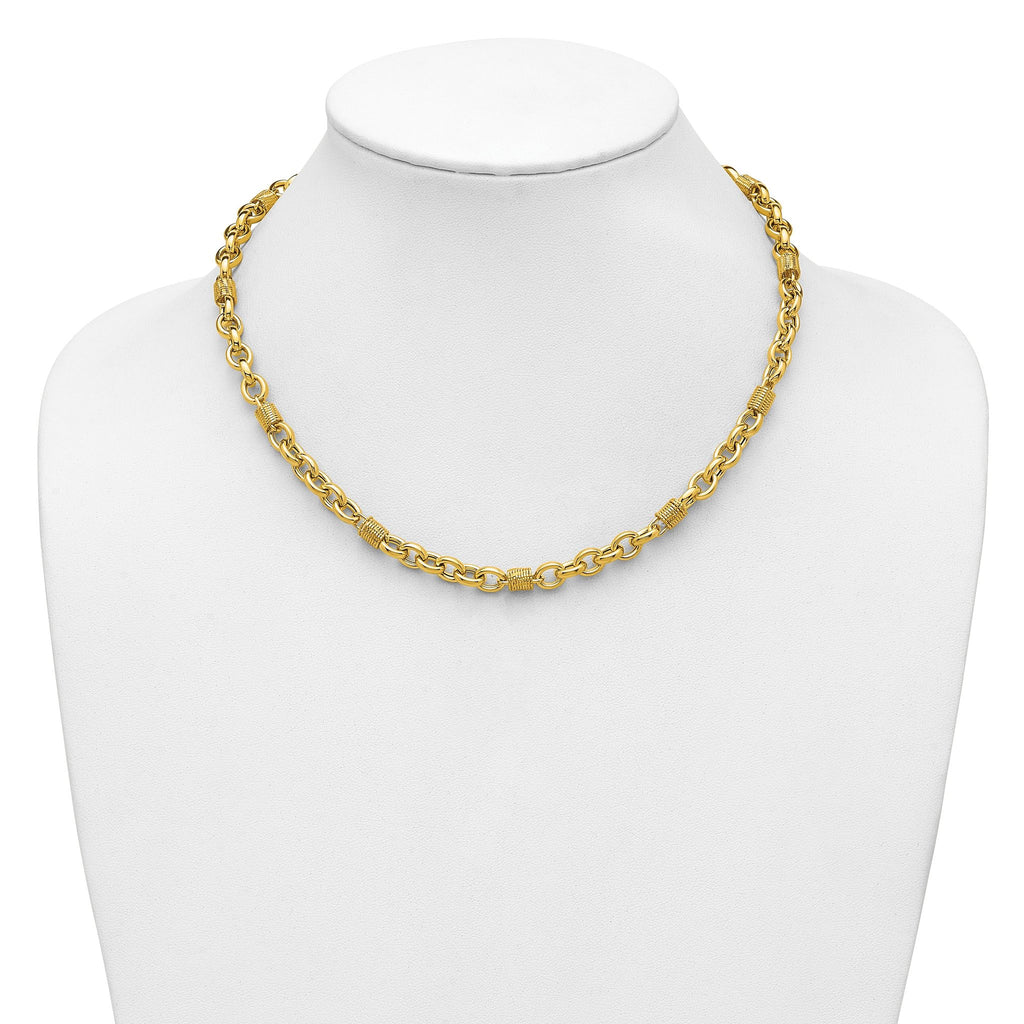 14K Polished and Textured Fancy Link Necklace