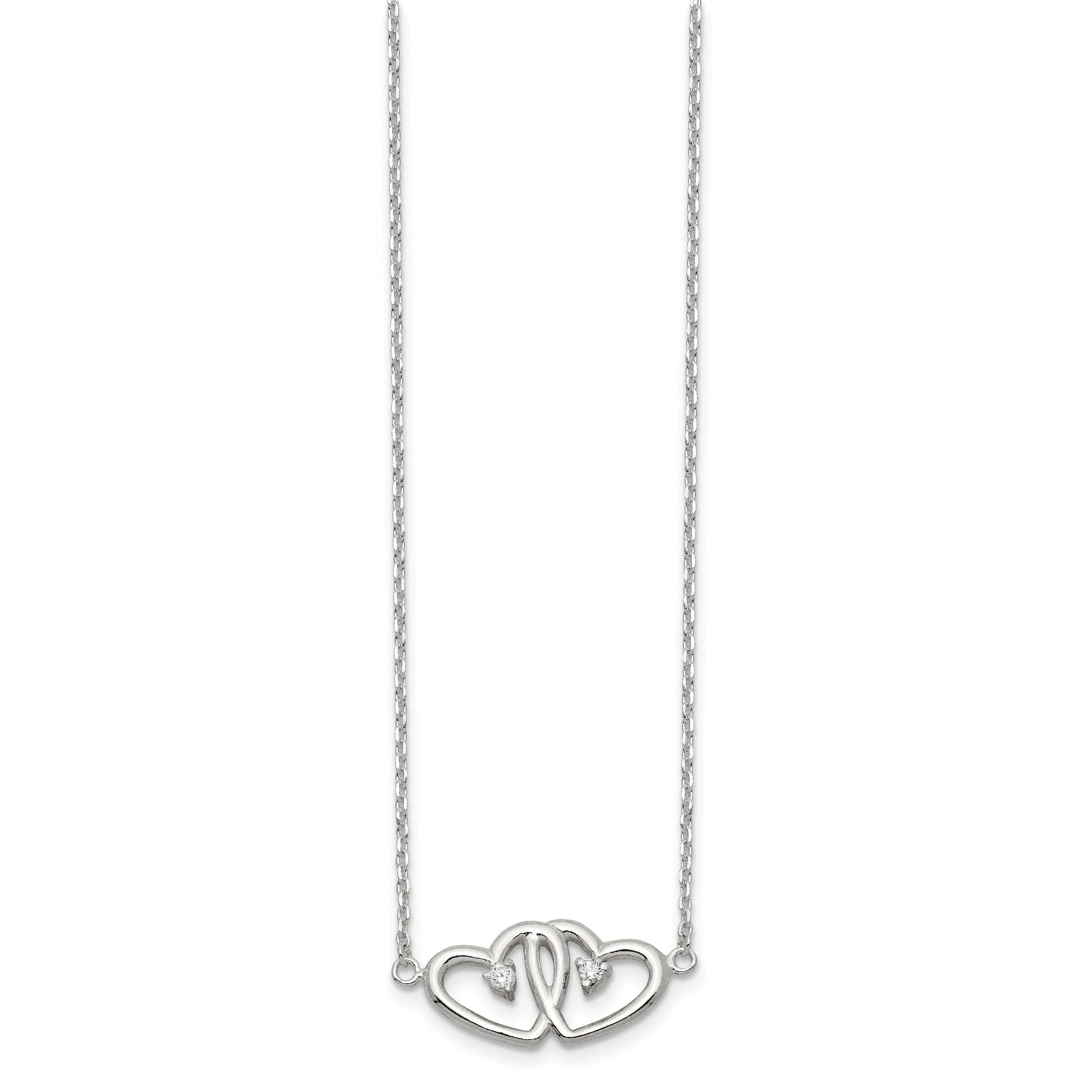 Sterling Silver Polished Two Hearts CZ Necklace Secondary image