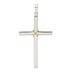 Sterling Silver 925 Hollow Crucifix Pendant with Gold-Plated Rope Trim