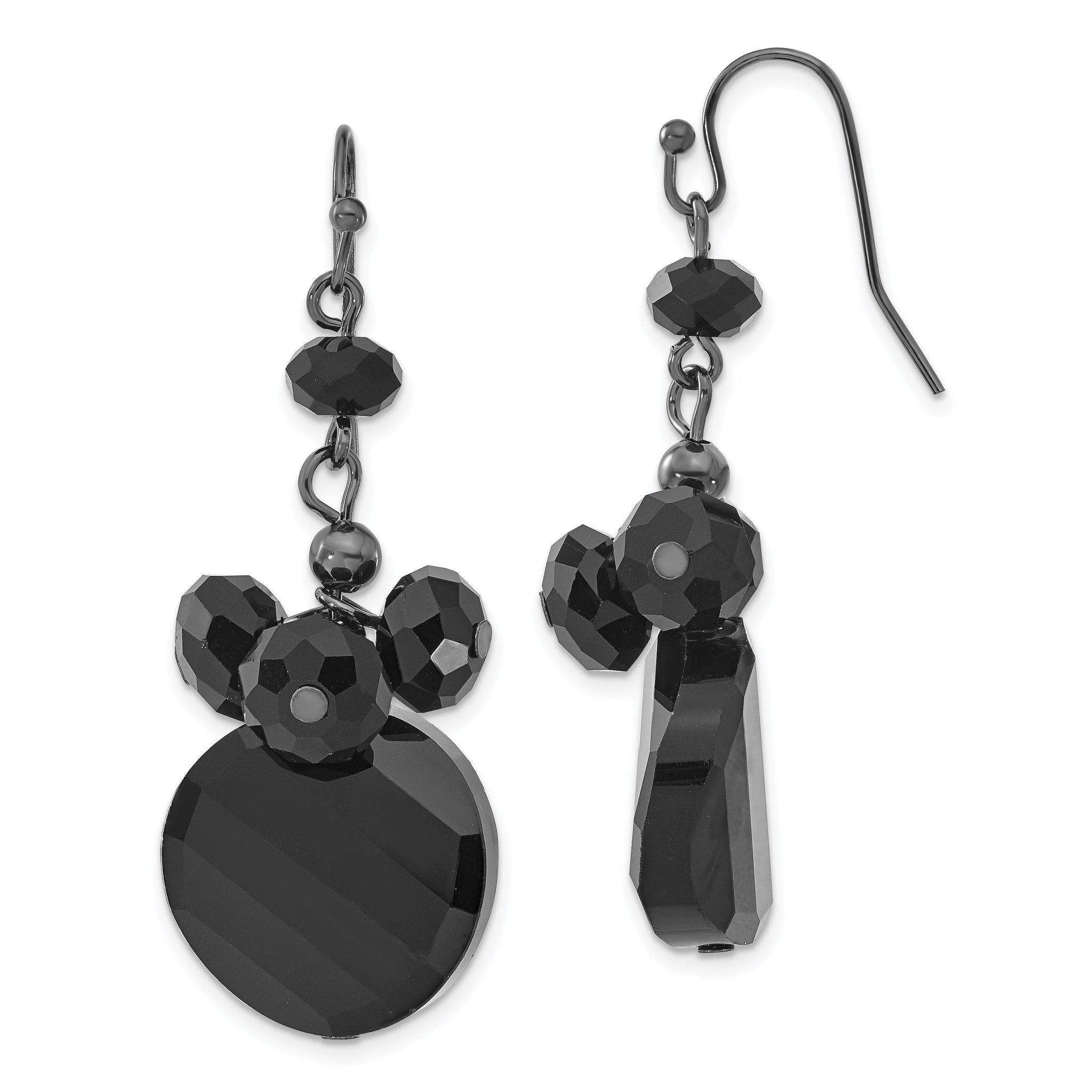 1928 Jewelry Black-plated Jet Black Faceted Glass Bead Cluster Dangle Earrings Main image