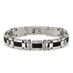 Stainless Steel Polished & Textured Black IP-plated Wire Inlay Bracel Bracelet for Men