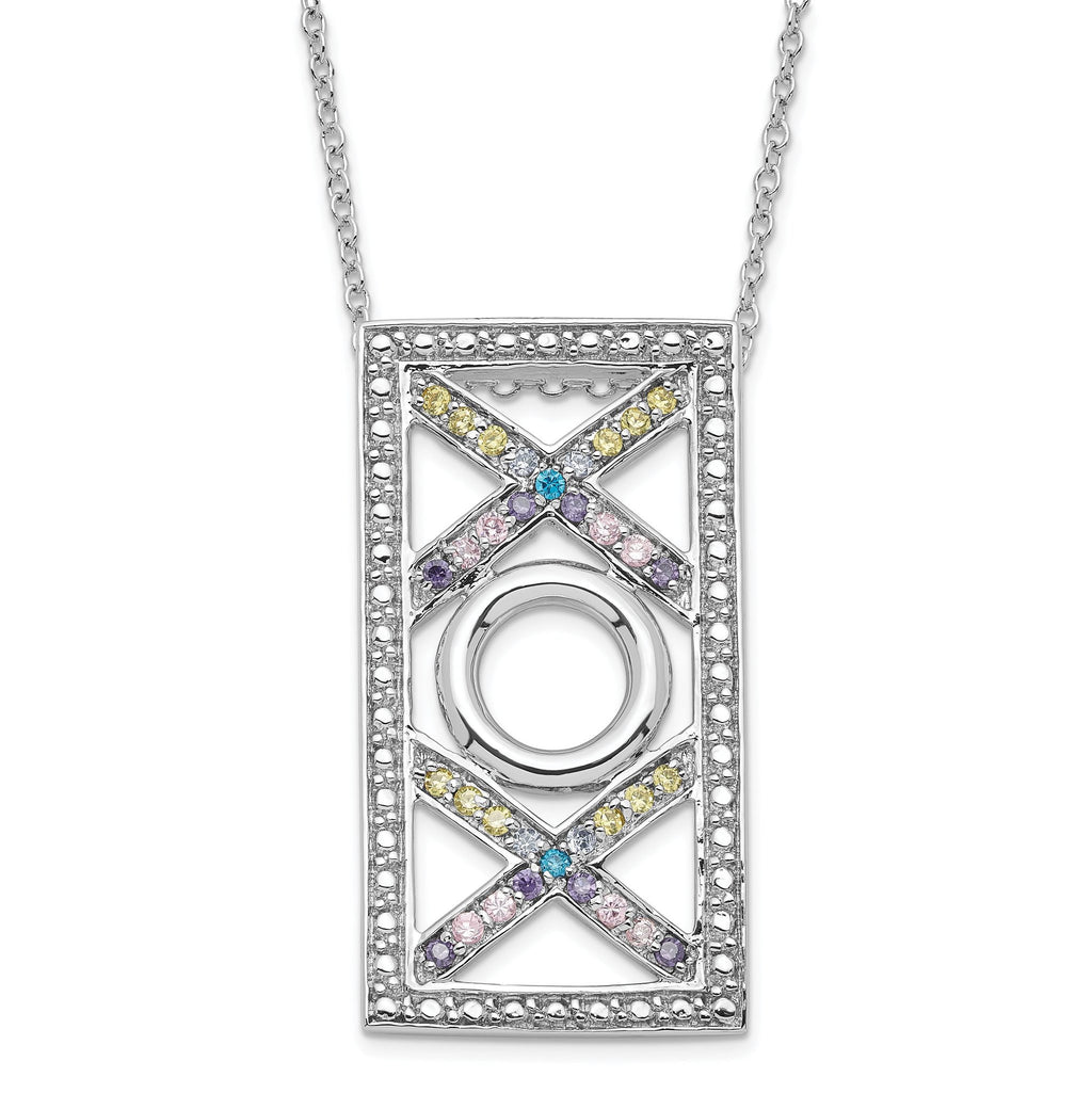 Sophia Jewelers Sterling Silver Love and Kisses Necklace with Multicolor CZ