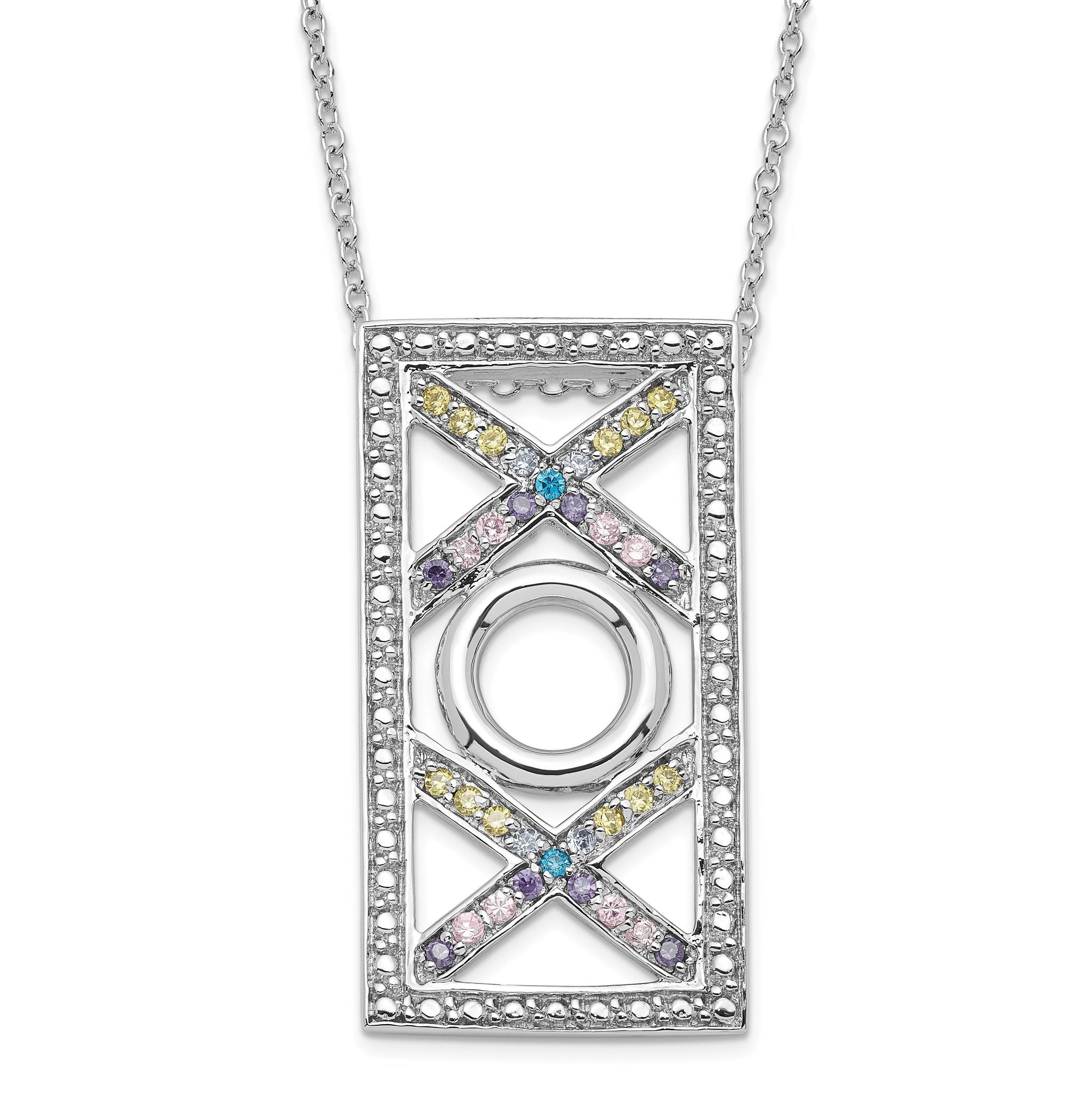Sophia Jewelers Sterling Silver Love and Kisses Necklace with Multicolor CZ