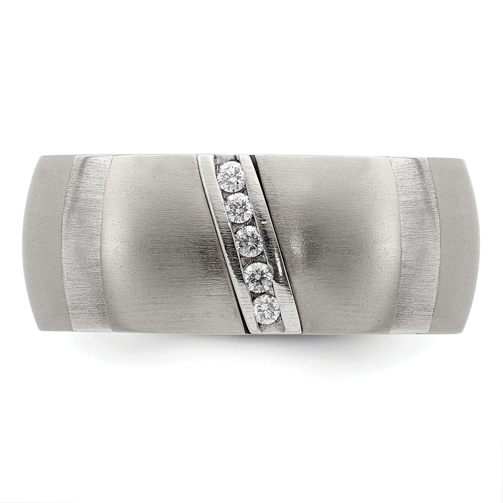 Edward Mirell Titanium and Silver Two-Tone Diamond Wedding Band