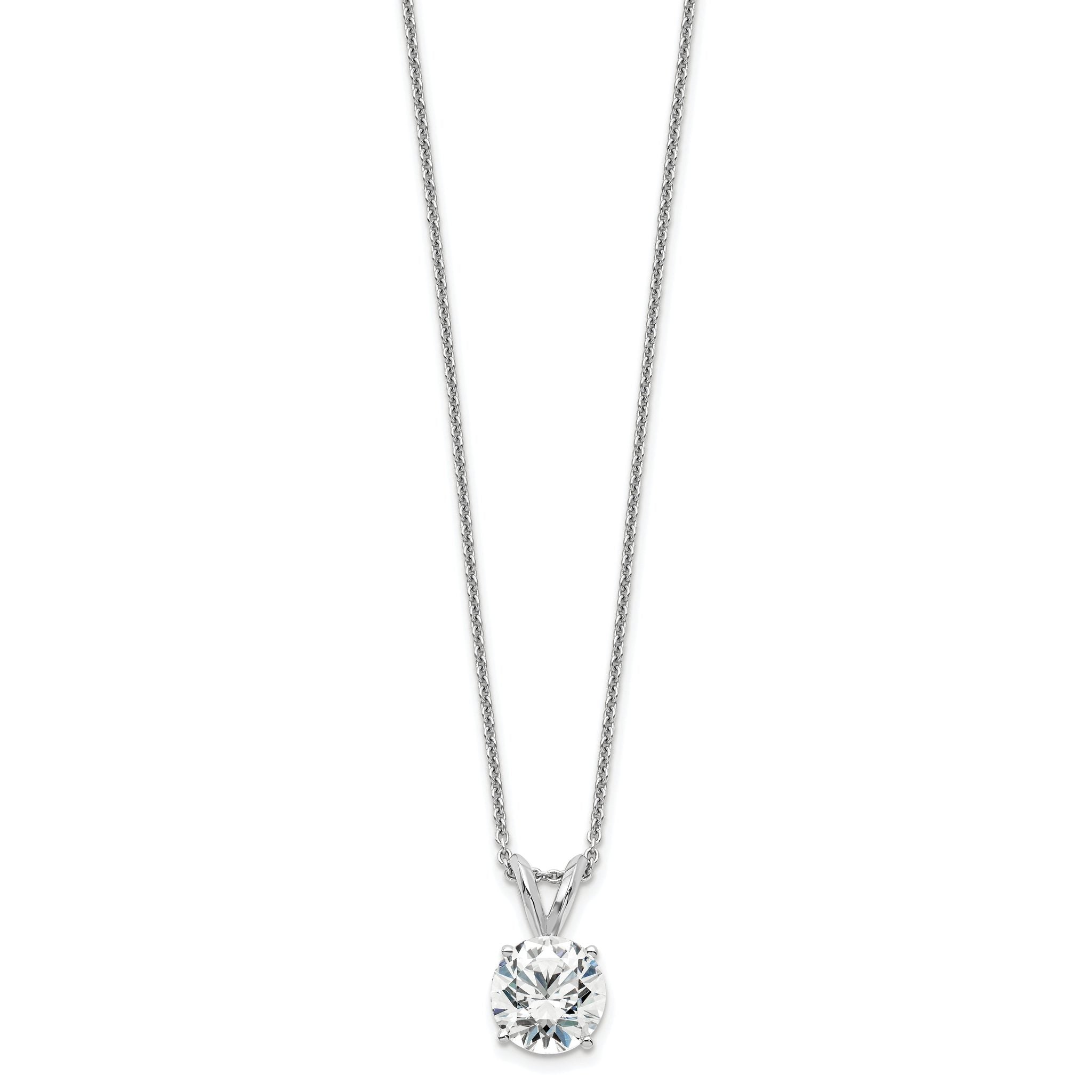 14k White Gold 1 carat Certified Lab Grown Diamond VS+ F+ Round Complete Four Prong 18 inch Solitaire Pendant Necklace