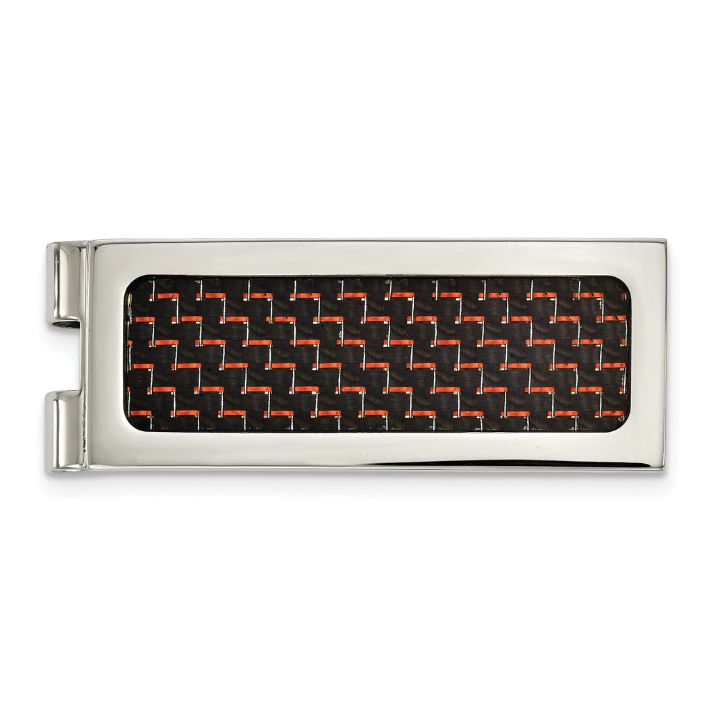 Chisel Stainless Steel Polished with Black and Red Carbon Fiber Inlay Money Clip