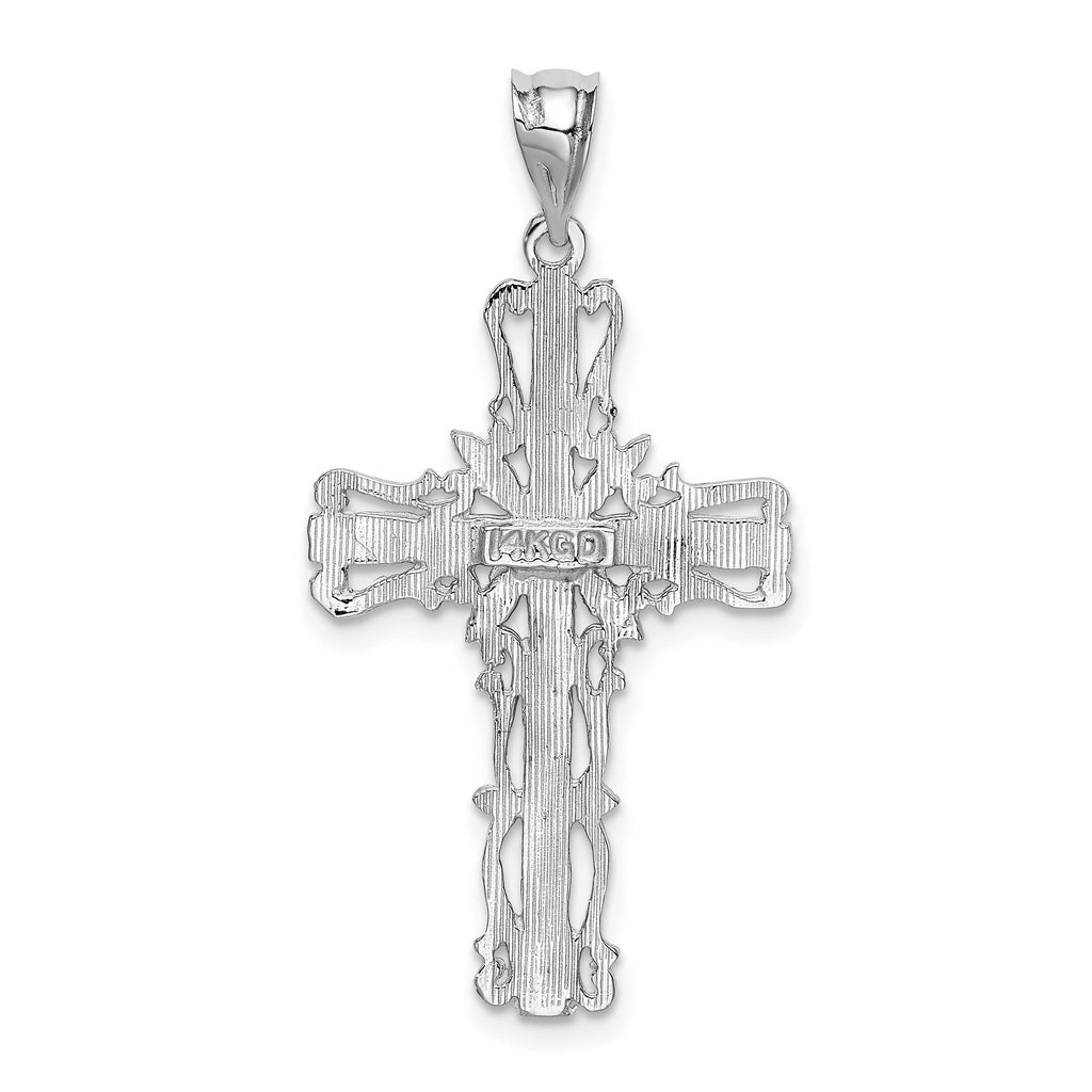 14K White Gold Latin Cross Pendant with Polished Diamond-Cut Finish  Elegant, Tarnish-Resistant Design