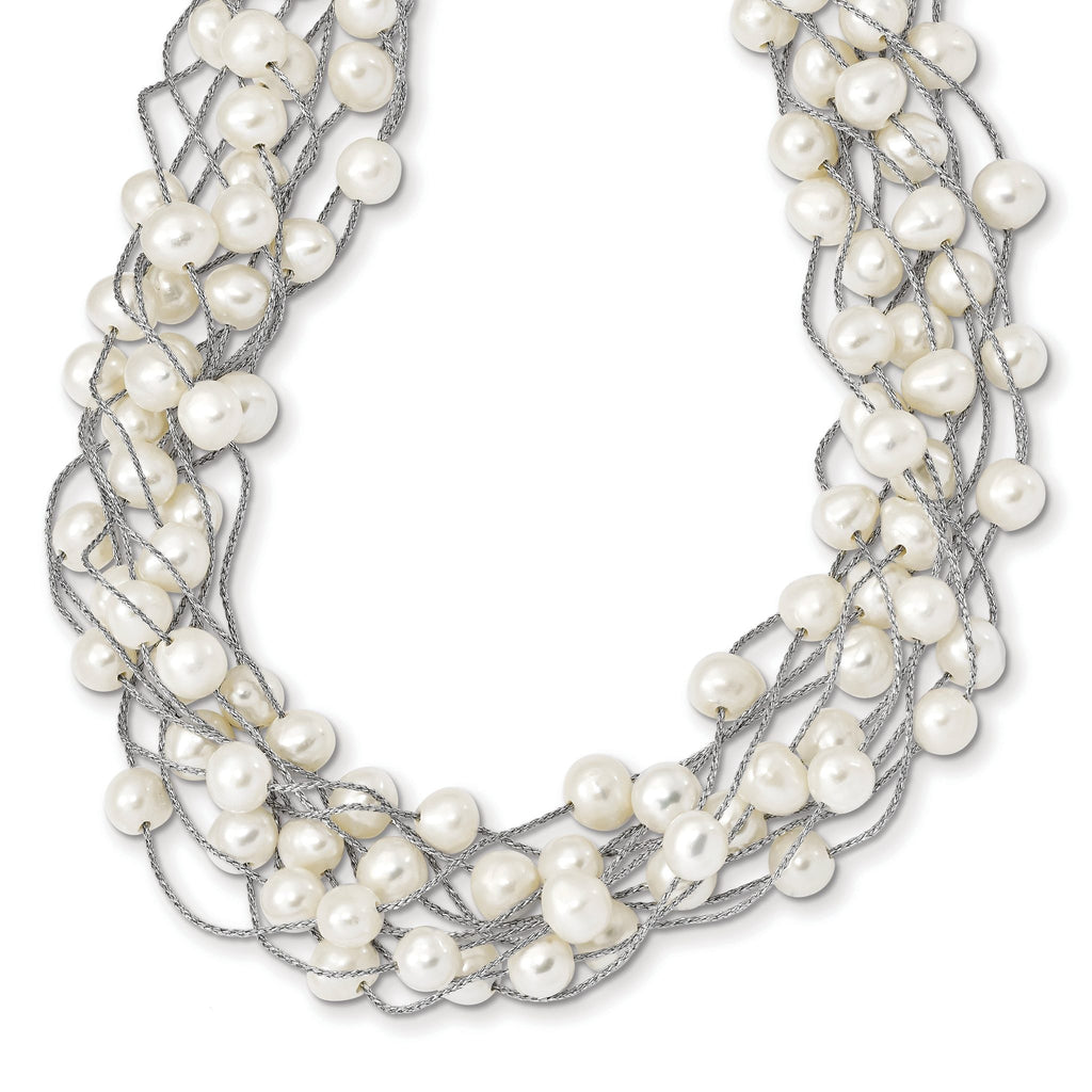 Sterling Silver 925 Multi-Strand Pearl Necklace Elegant Women's Jewelry