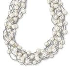 Sterling Silver 925 Multi-Strand Pearl Necklace Elegant Women's Jewelry