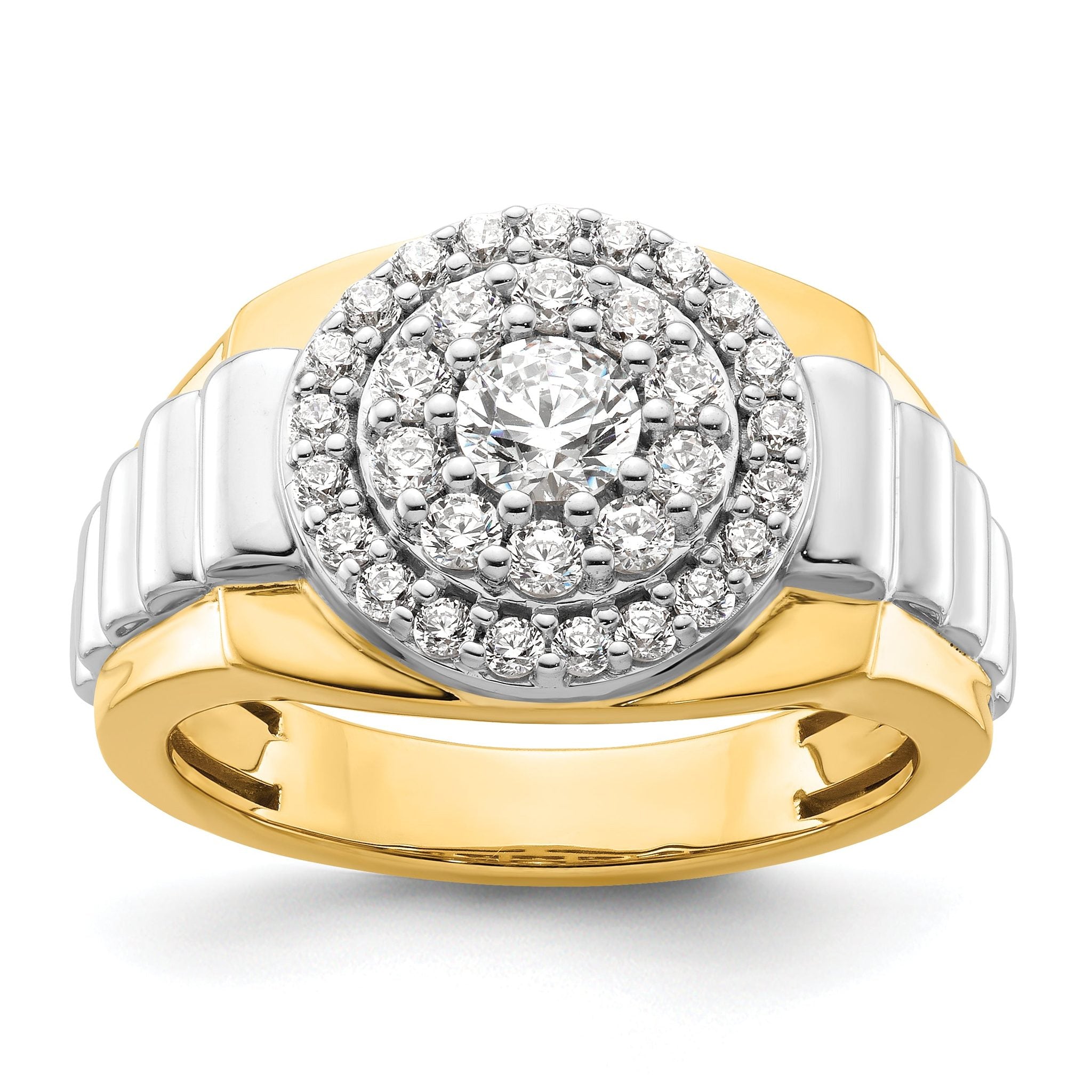 14k Two-Tone 1 1/4 carat Lab Grown Diamond VS/SI+ G+ Complete Cluster Men's Ring Main image