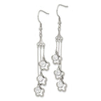 Stainless Steel Polished Flower Cubic Zirconia Drop Dangle Earrings for Women