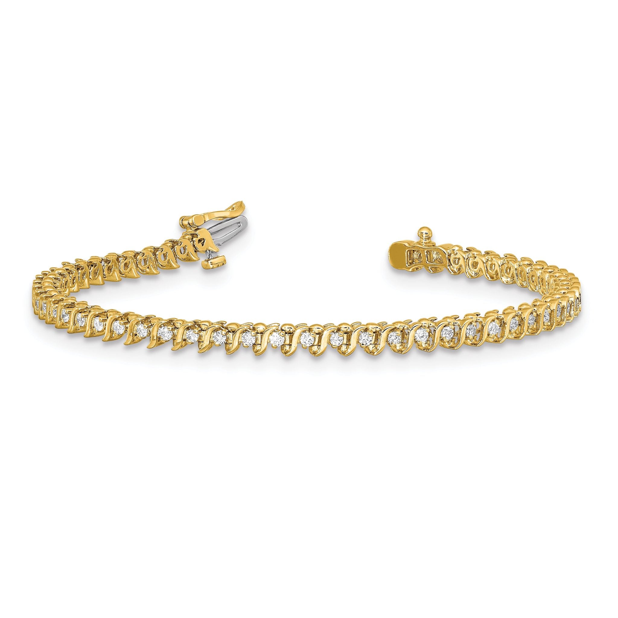 14k Complete 7/8 carat Round AA Diamond 2-prong S-link 7 inch Tennis Bracelet