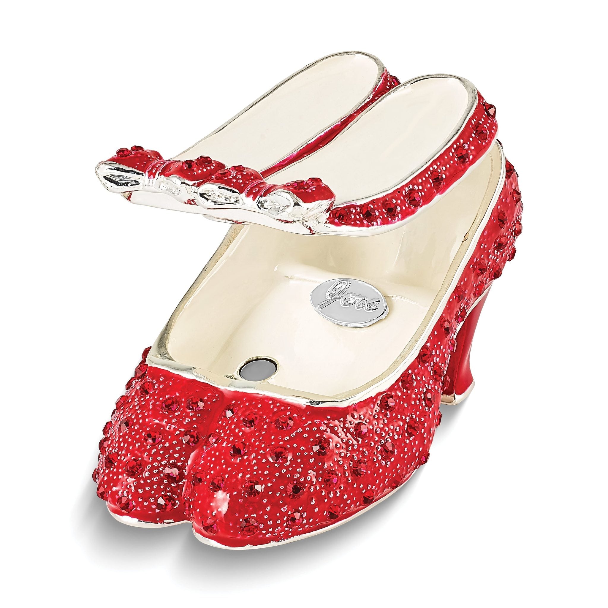 Luxury Giftware Pewter Bejeweled Crystals Silver-tone Enameled SCARLET Red High Heels with Bows Trinket Box with Matching 18 Inch Necklace Secondary image