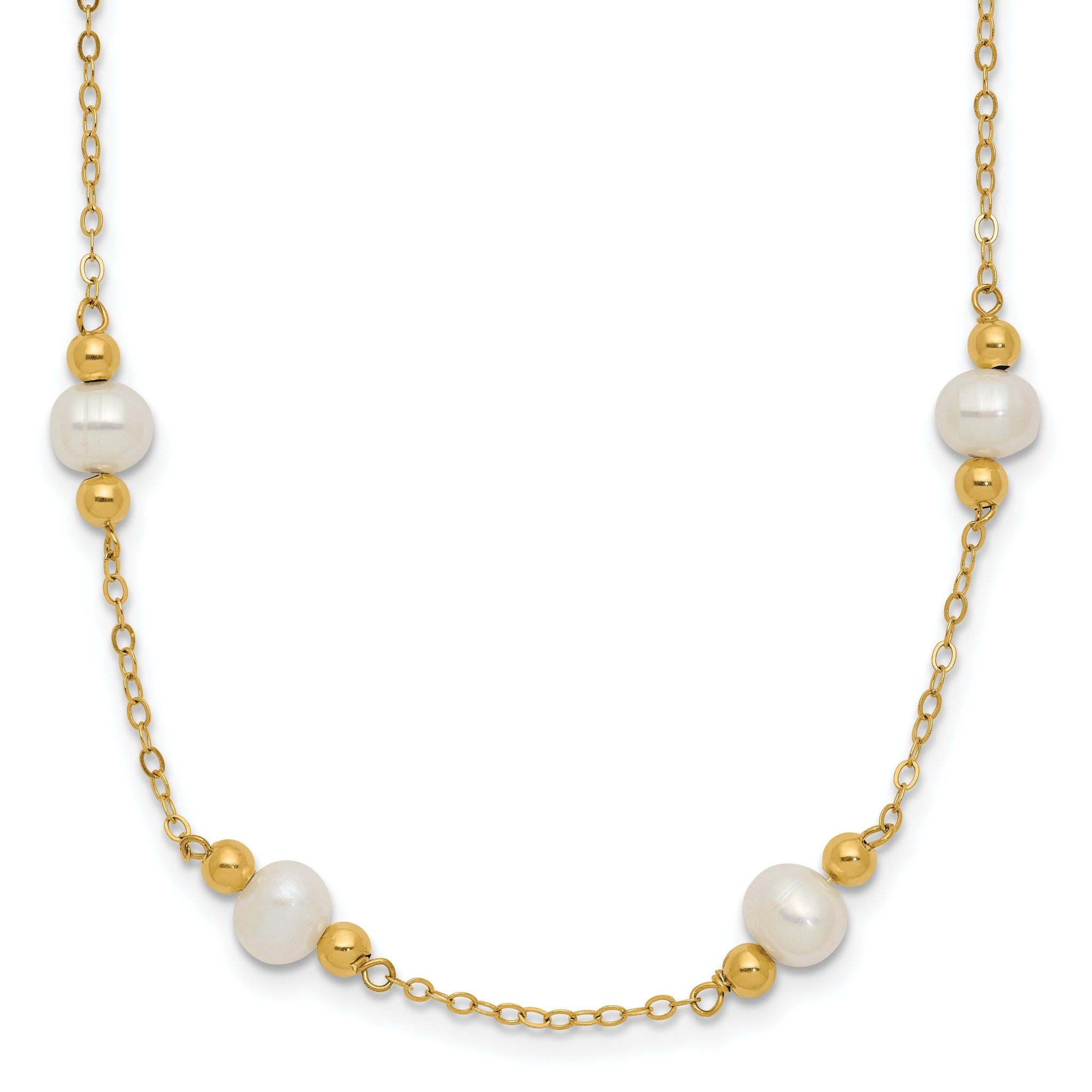 14k 5-6mm White Near-Round Freshwater Cultured Pearl Beaded 12-Station 18 inch Necklace Main image