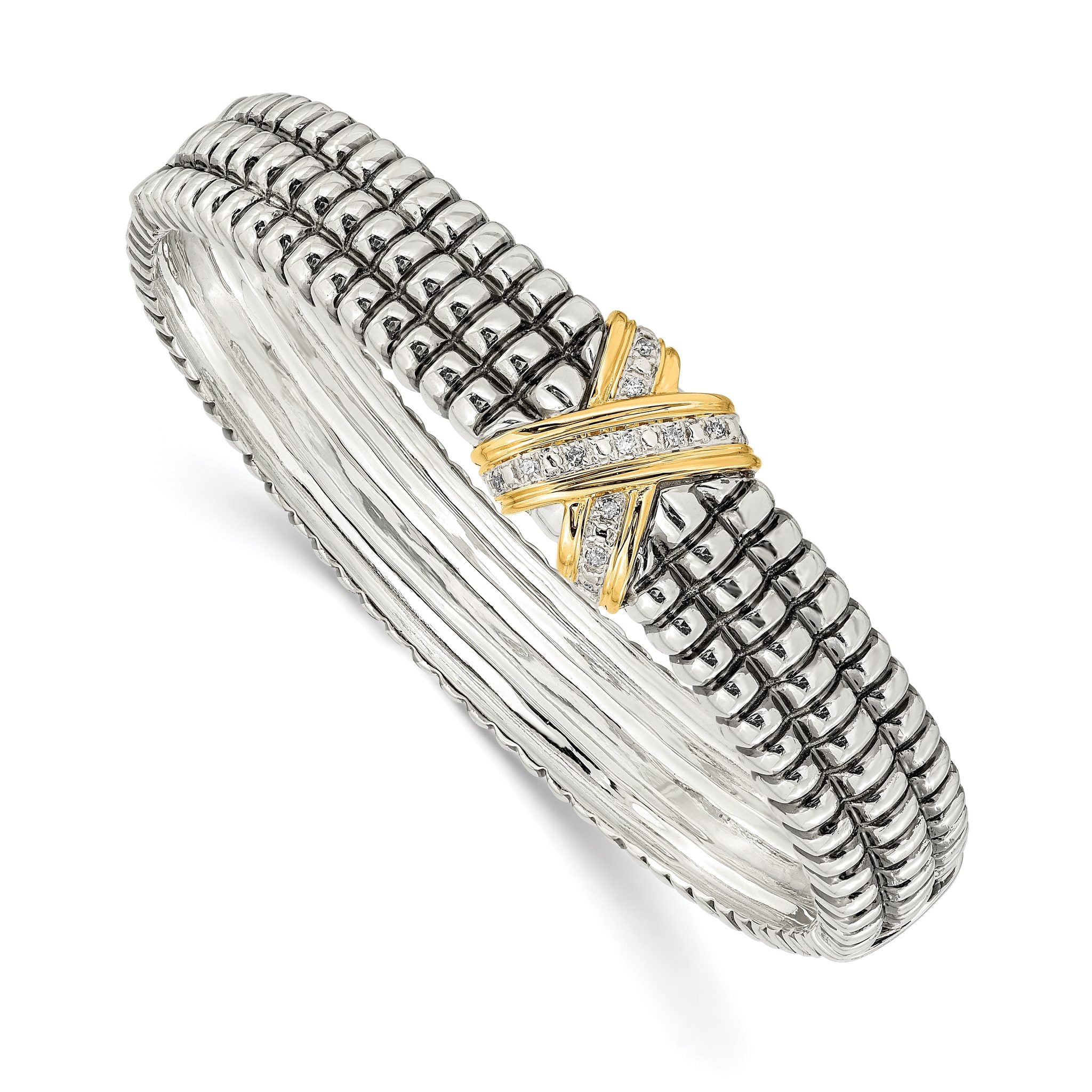 Sophia Jewelers Sterling Silver 14K Gold Diamond Accent Hinged Bangle Main image