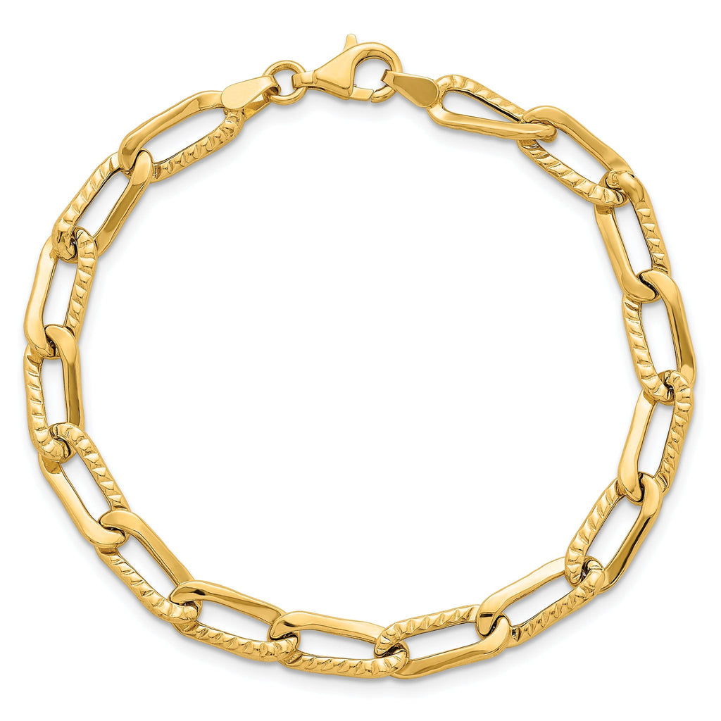 14k Polished and Textured Fancy Long Link 7.5 inch Bracelet