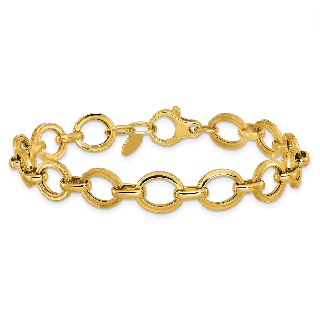 14K Polished and Grooved Fancy Link Bracelet