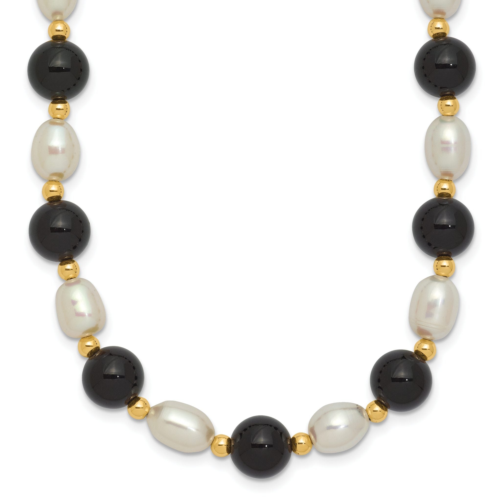 14k 6-7mm White Rice FW Cultured Pearl Onyx Bead Necklace Main image