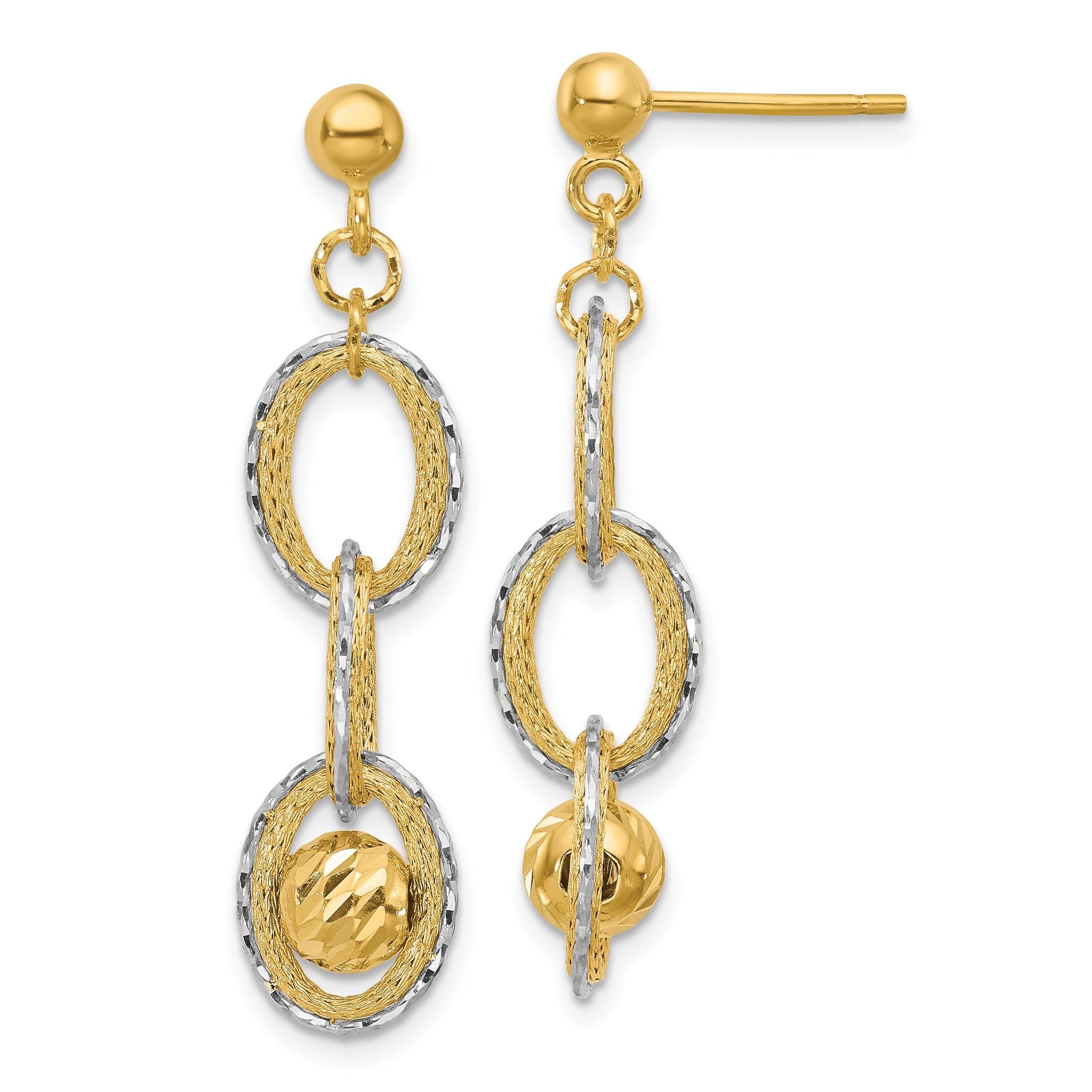 14K Two-tone Polished and Diamond-cut Dangle Post Earrings Main image