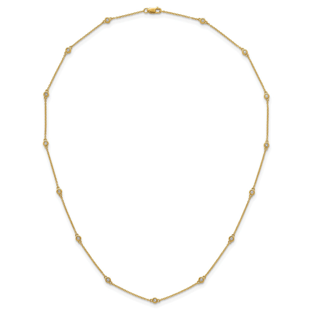 14k Complete 1/5 carat Bezel-set Diamond and Cable Chain 13-Station 16 inch Necklace