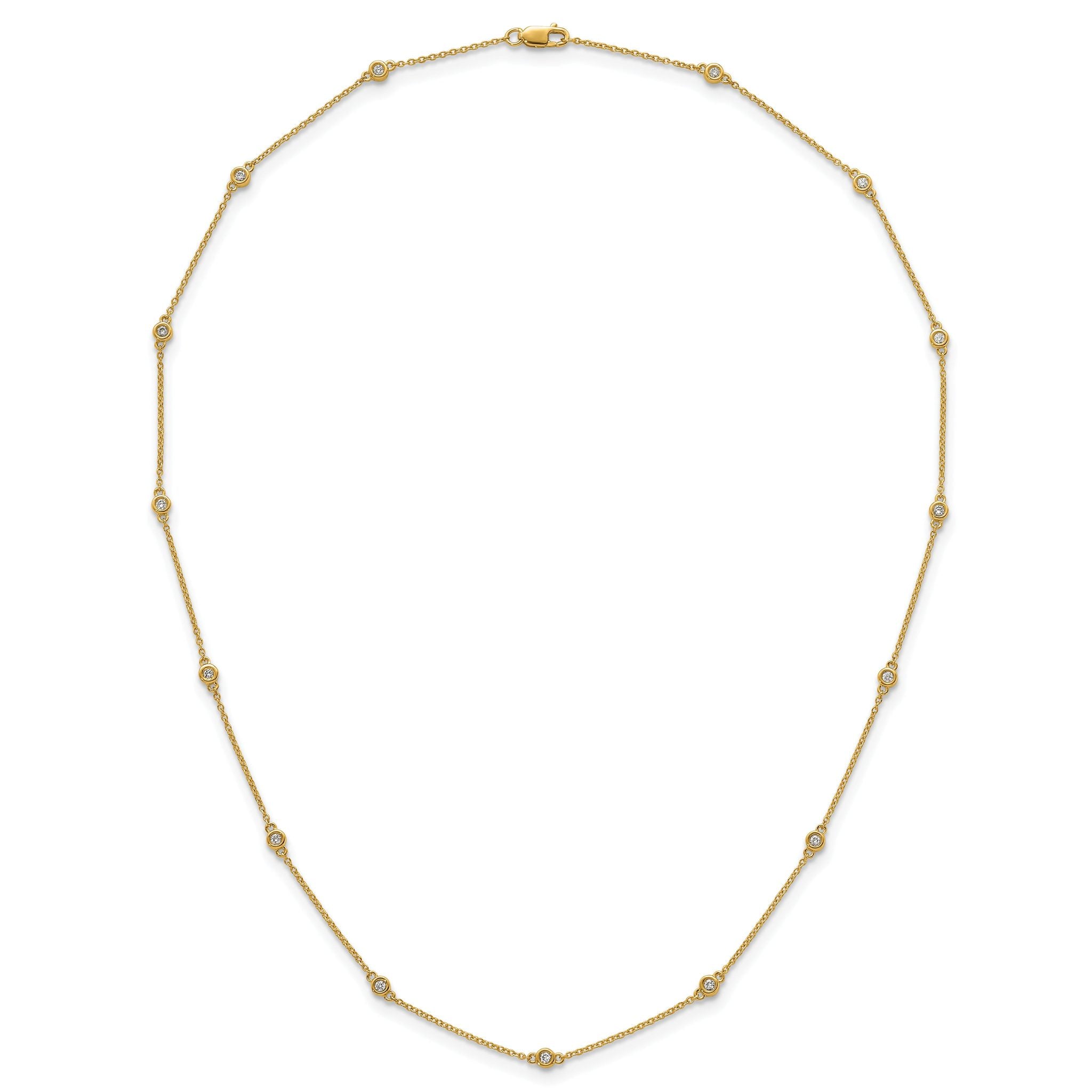 14k Complete 1/5 carat Bezel-set Diamond and Cable Chain 13-Station 16 inch Necklace