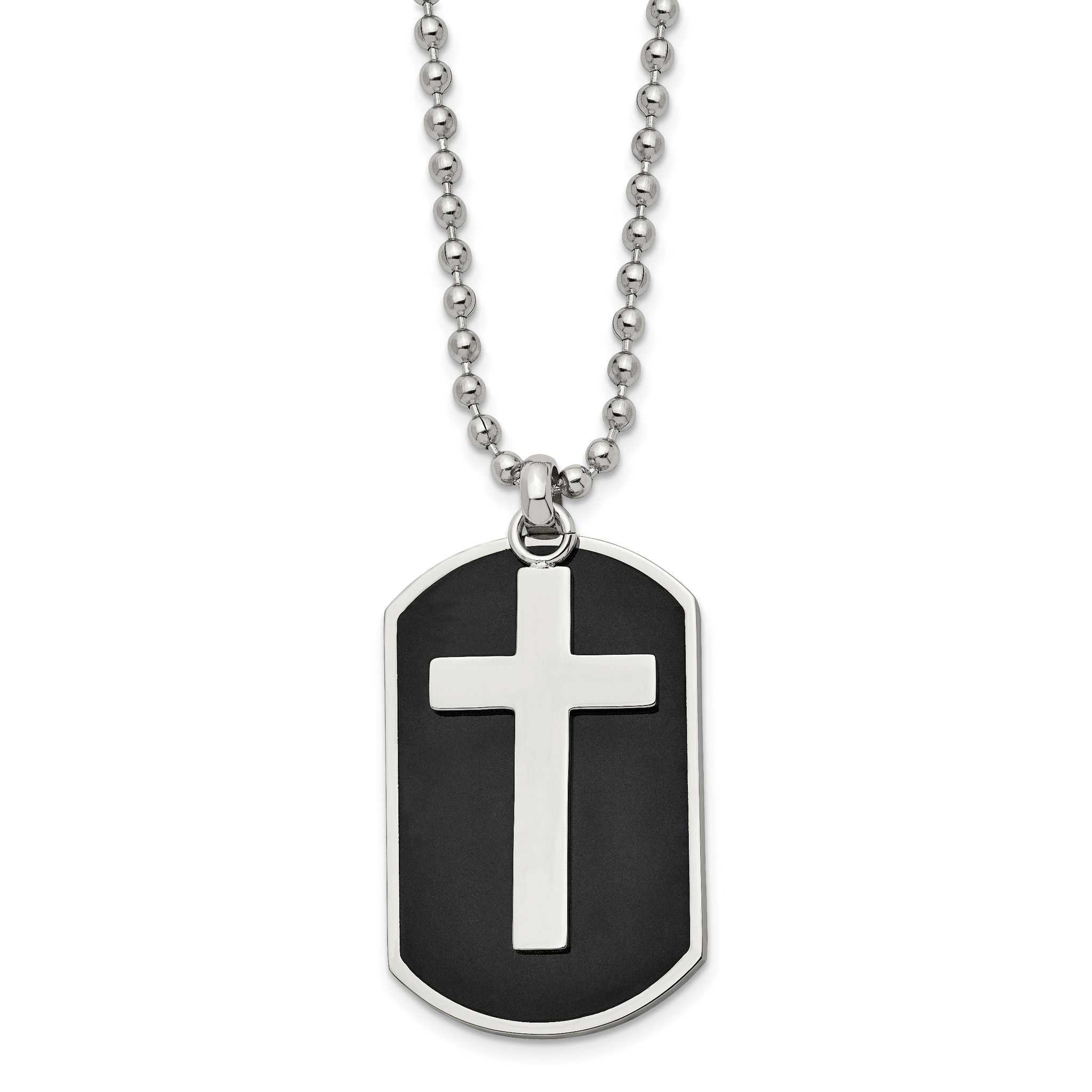 Chisel Stainless Steel Polished Black IP-plated 2 Piece Cross Dog Tag on a 24 inch Ball Chain Necklace Main image