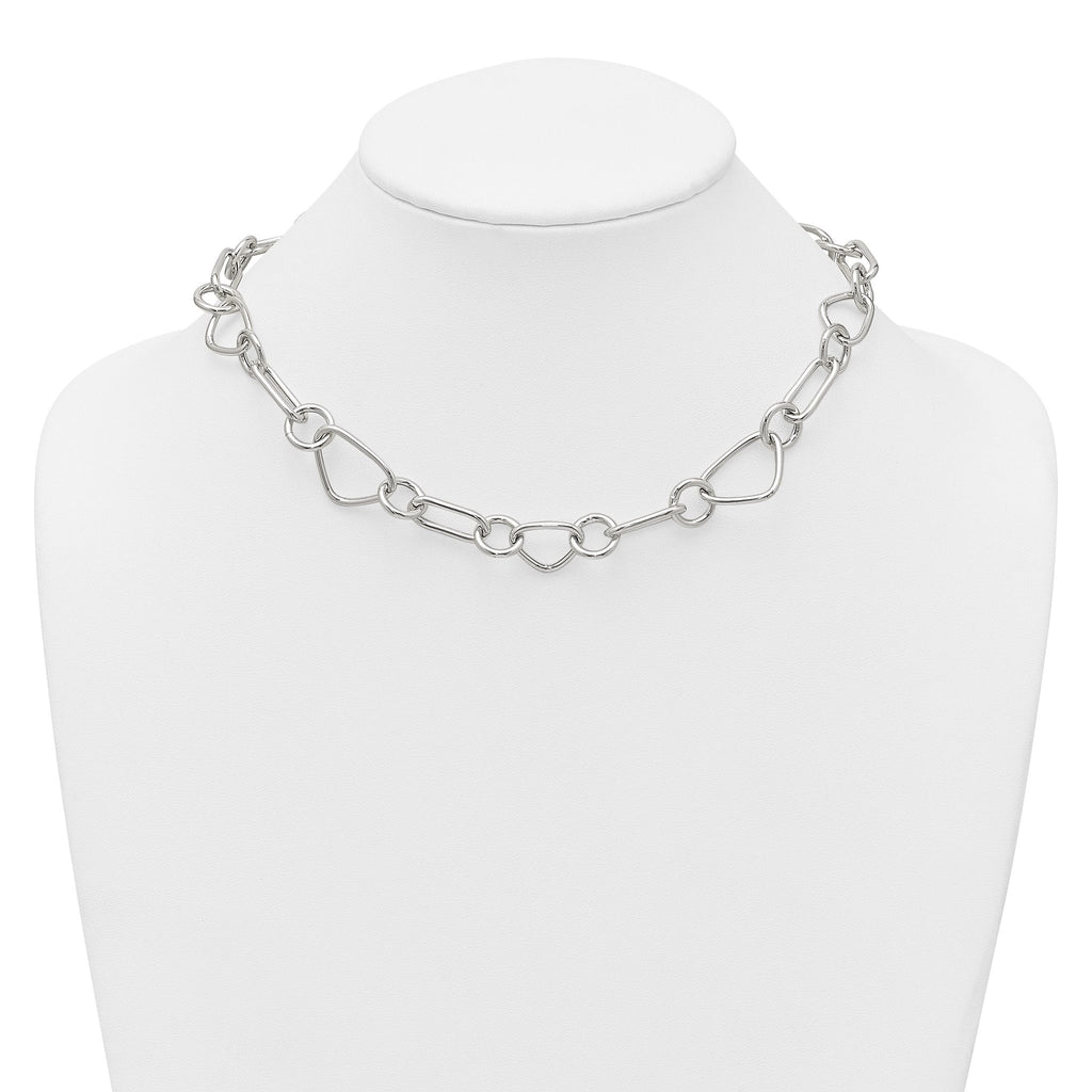 Sterling Silver Polished Triangle Round and Oval Link 17.5 inch Necklace