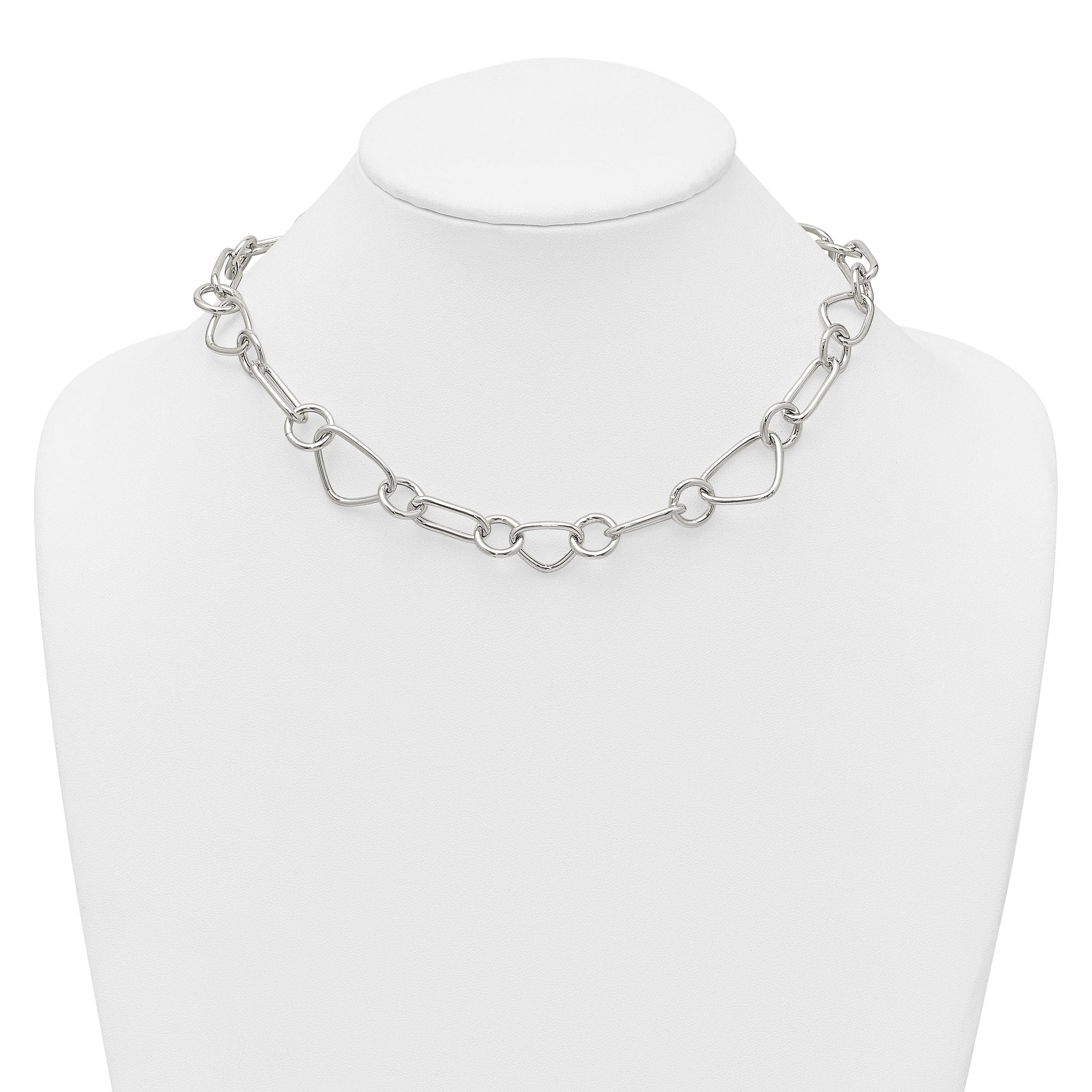 Sterling Silver Polished Triangle Round and Oval Link 17.5 inch Necklace