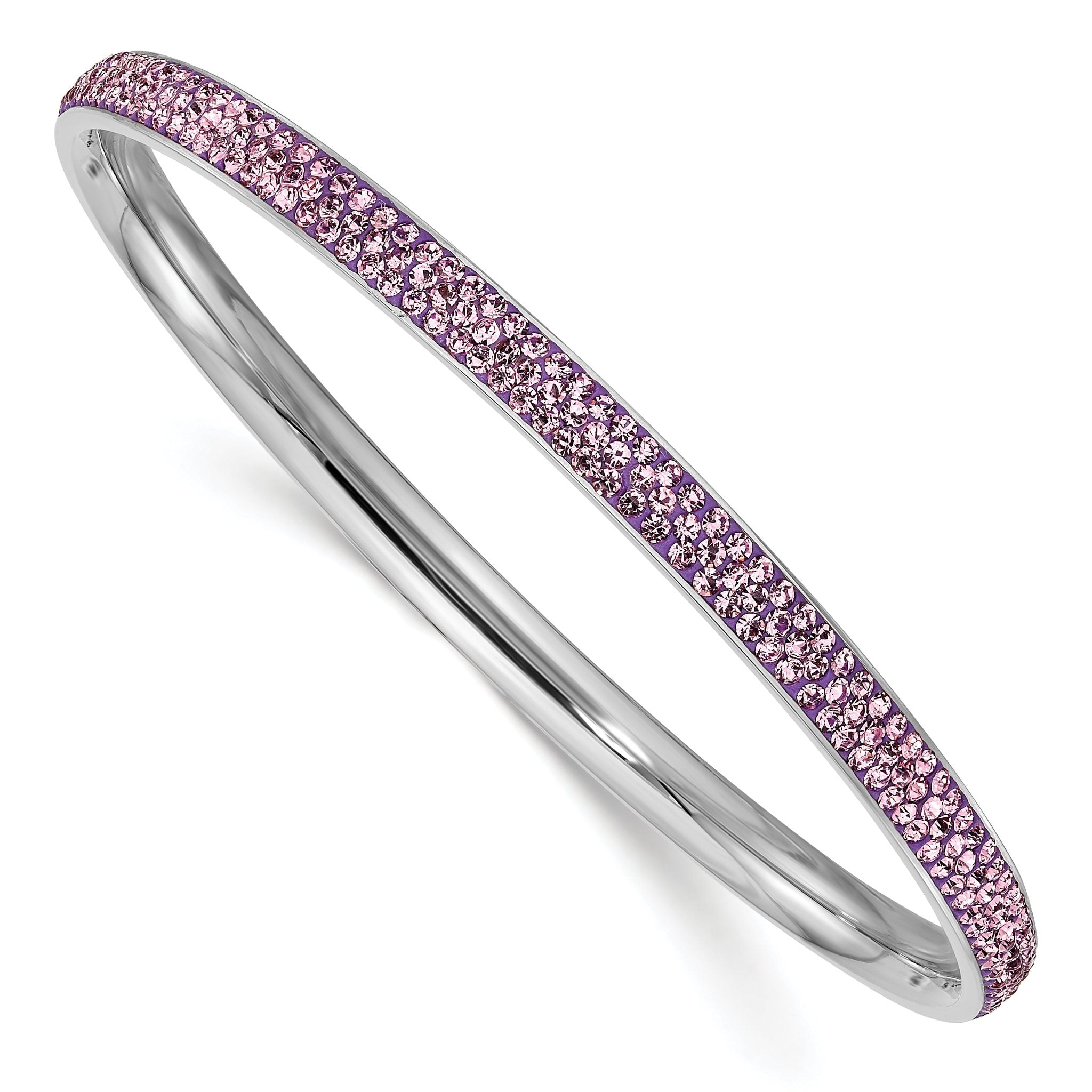 Stainless Steel Polished Light Purple Crystal Rounded Bangle Bracelet for Women