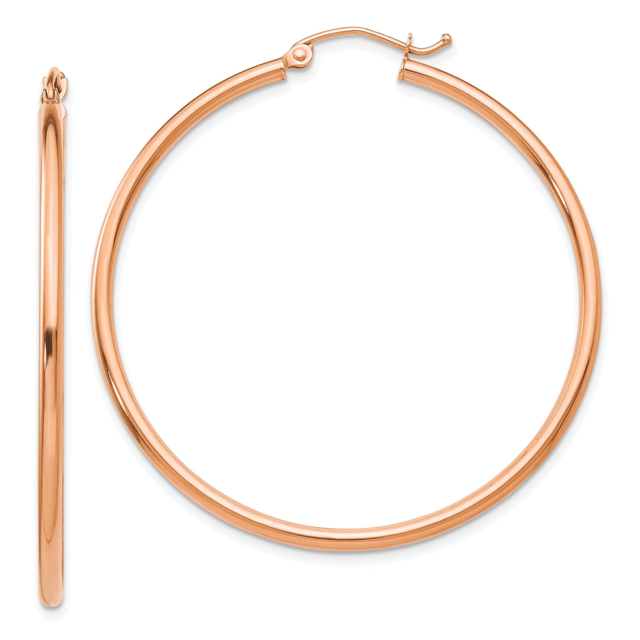 14k Rose Gold Polished 2mm Lightweight Tube Hoop Earrings Main image