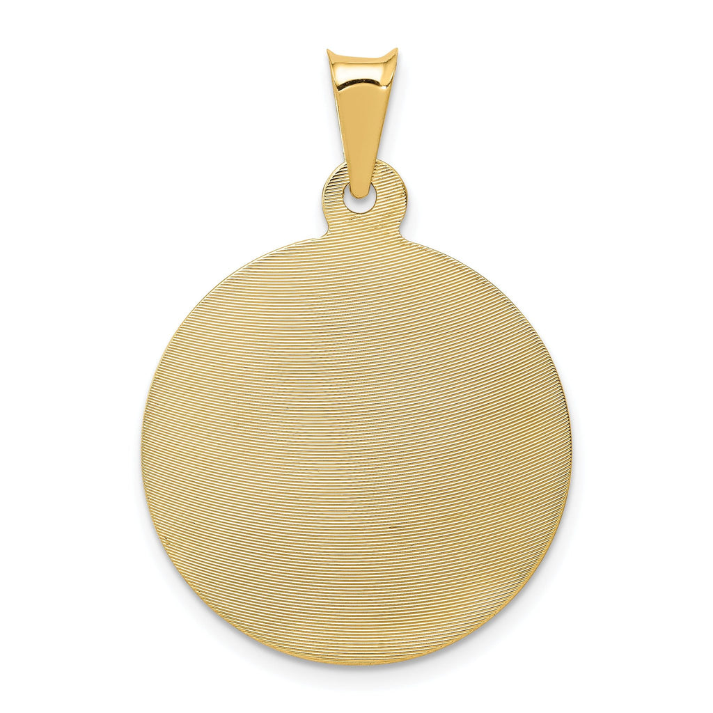 14K Gold Sagrado Corazon Circle Pendant with Polished Finish Solid Design