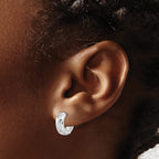 14K White Gold Polished & Satin Hinged Hoop Earrings with Rhodium Finish