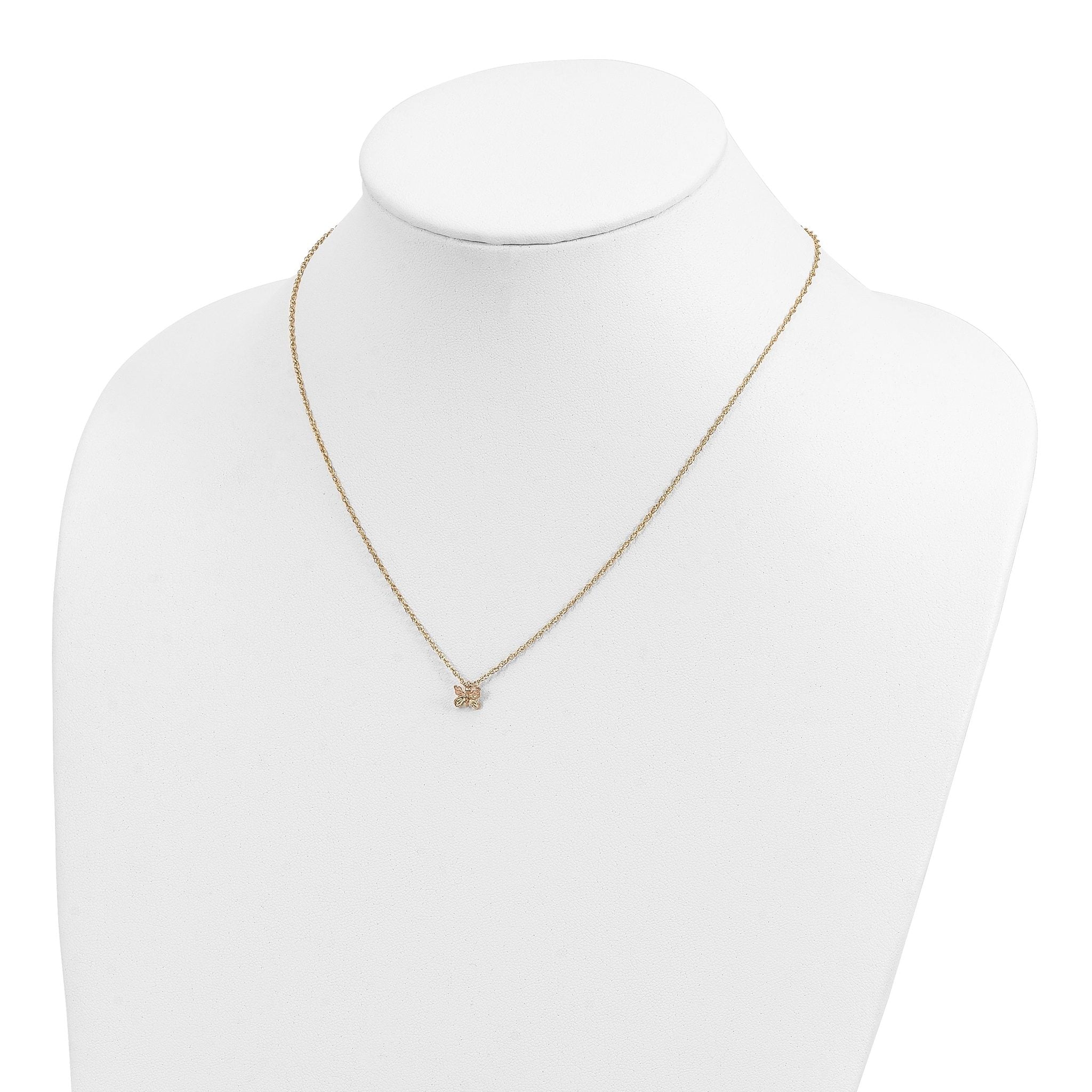 10K Tri-Color Gold Butterfly Necklace with Polished Diamond-Cut Finish